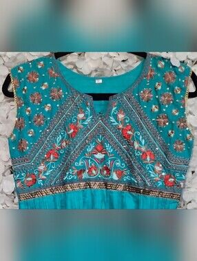 Embroidered Sequins Cotton Midi Dress Made In India